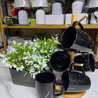 6pcs All Black Ceramic Mug Set 360ml Elegant Hot Beverage Cups Drinkware Mugs