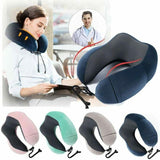 Memory Foam Travel Neck Pillow – Soft Washable Cover with Mobile Phone Pocket
