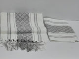Black and White Geometric Woven Table Runner with Tassels