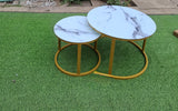 Round Marble Nesting Coffee Table Set with Gold Frame- Furaha Finds Kenya