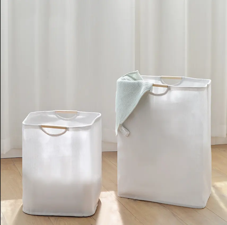 Large Capacity Laundry Hamper with Bamboo Handles Foldable Design.