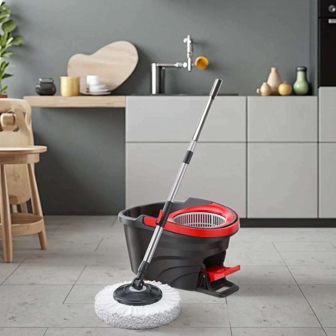 Pedal Spin Mop and Bucket Set with 360° Swivel Microfiber Mop