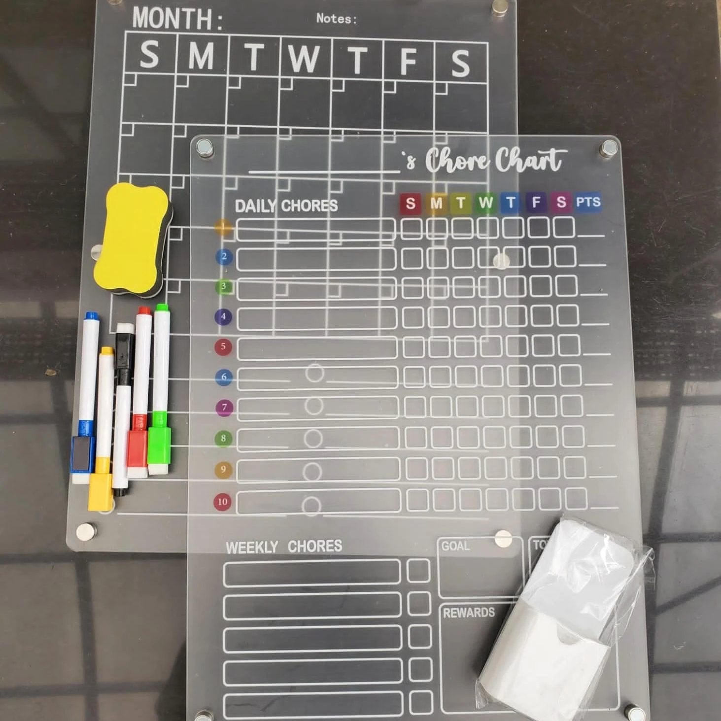 Magnetic Chores Planner 2-Piece Set with Pens and Eraser Home organizer Storage & Organization
