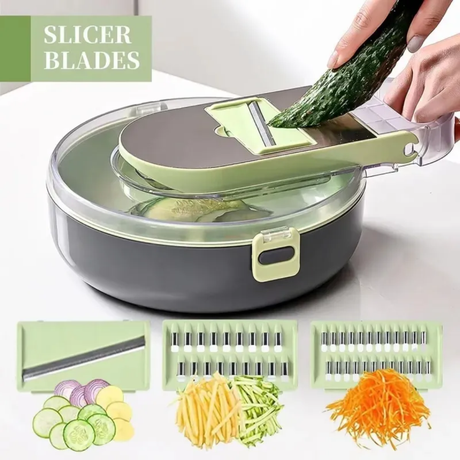 Multi Functional 9pcs Vegetable Chopper Cutter Green PP Kitchen Prep Set- Furaha Finds Kenya