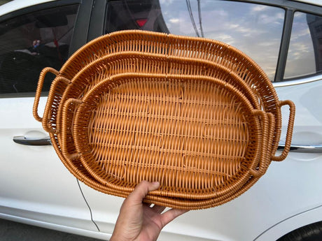 Rattan Oval Basket Beech and Autumn Vine Decorative Tray and Organizer