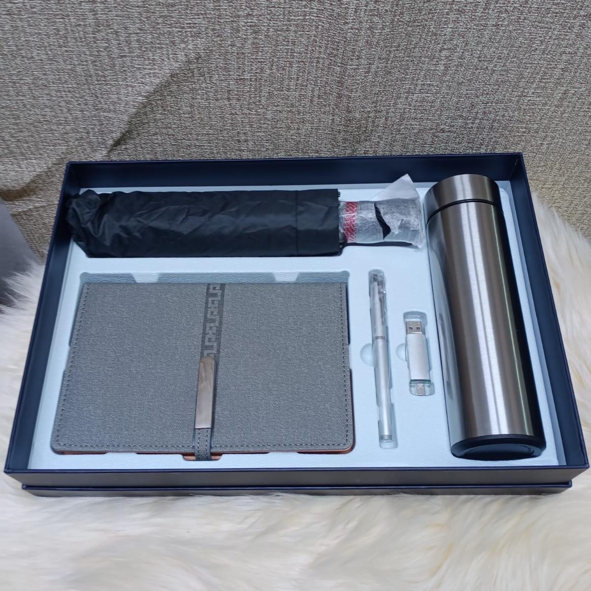 5 in 1 Corporate Luxurious Gift Pack with Umbrella, Notebook, USB and Flask
