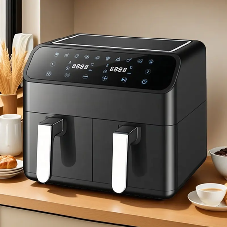 Hisense 8.6L Dual Air Fryer Digital Touchscreen, Dual Baskets, Rapid Oil Free Cooking