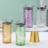 Diamond Bear Borosilicate Glass Tumbler with Glass Straw Borosilicate Tumbler Tumblers