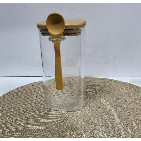 700ml Glass Jar with Bamboo Lid & Spoon Stylish Storage Solution- Furaha Finds Kenya