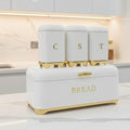 Nordic Bread Bin with 3-Canister Set Gold Bread bin and Canister set Food Storage Containers
