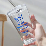 Round Transparent Borosilicate Drinking Glass Cup/Tumbler with lid + Straw.