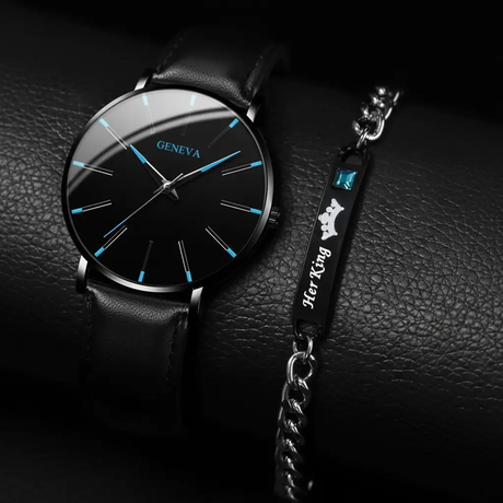 Men's 2 in 1 Geneva Watch & Bracelet Gift Set Jewelry Sets