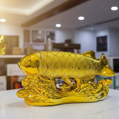 Gold Porcelain Fish Statue Handcrafted Tabletop Desk Decor Home & Garden Figurines