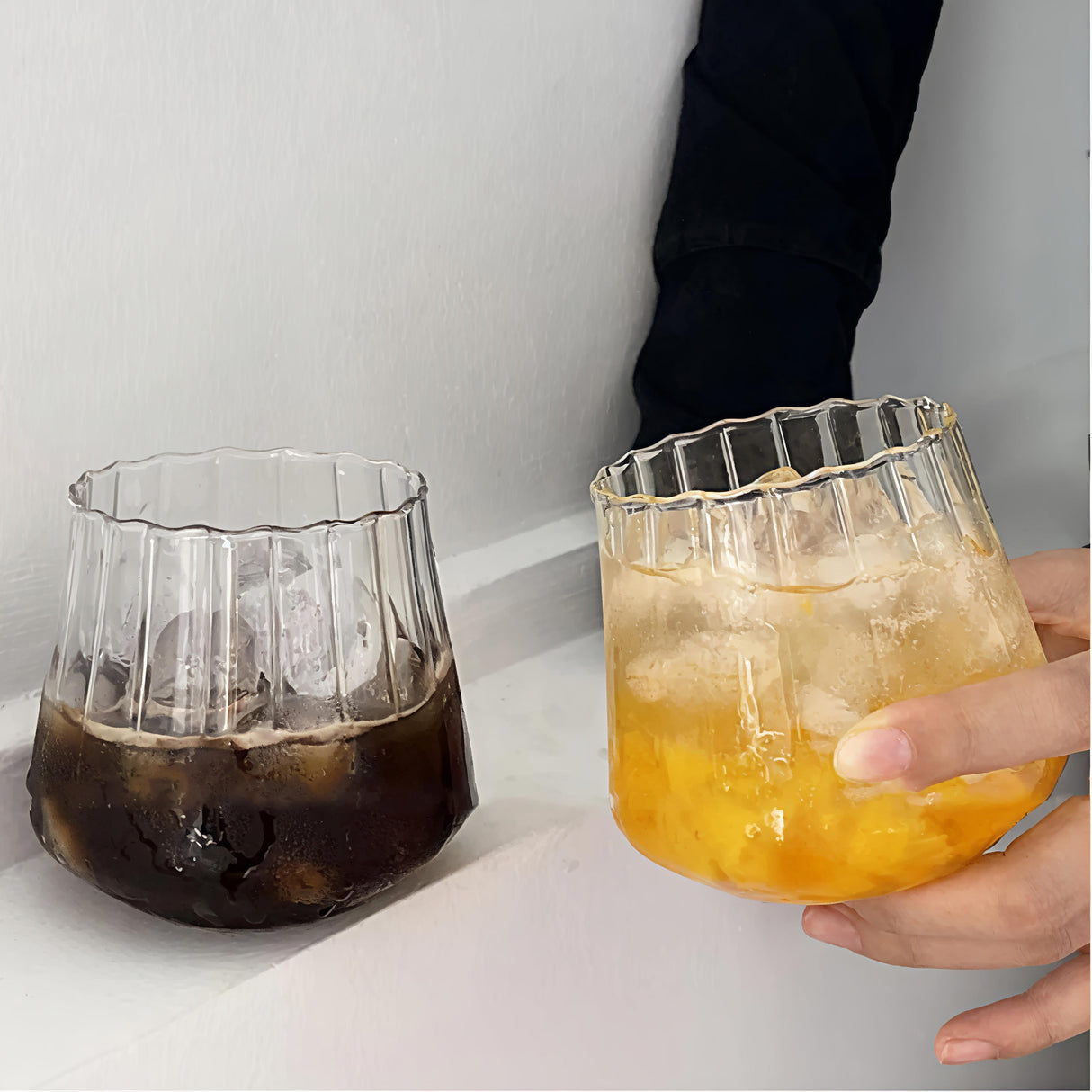 Korean Style Heat Resistant High Borosilicate Vertical Line Glass 350ml