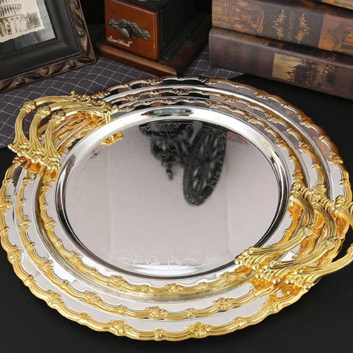 3pcs Luxury Round Gold Plated Serving Tray Set Serving Trays