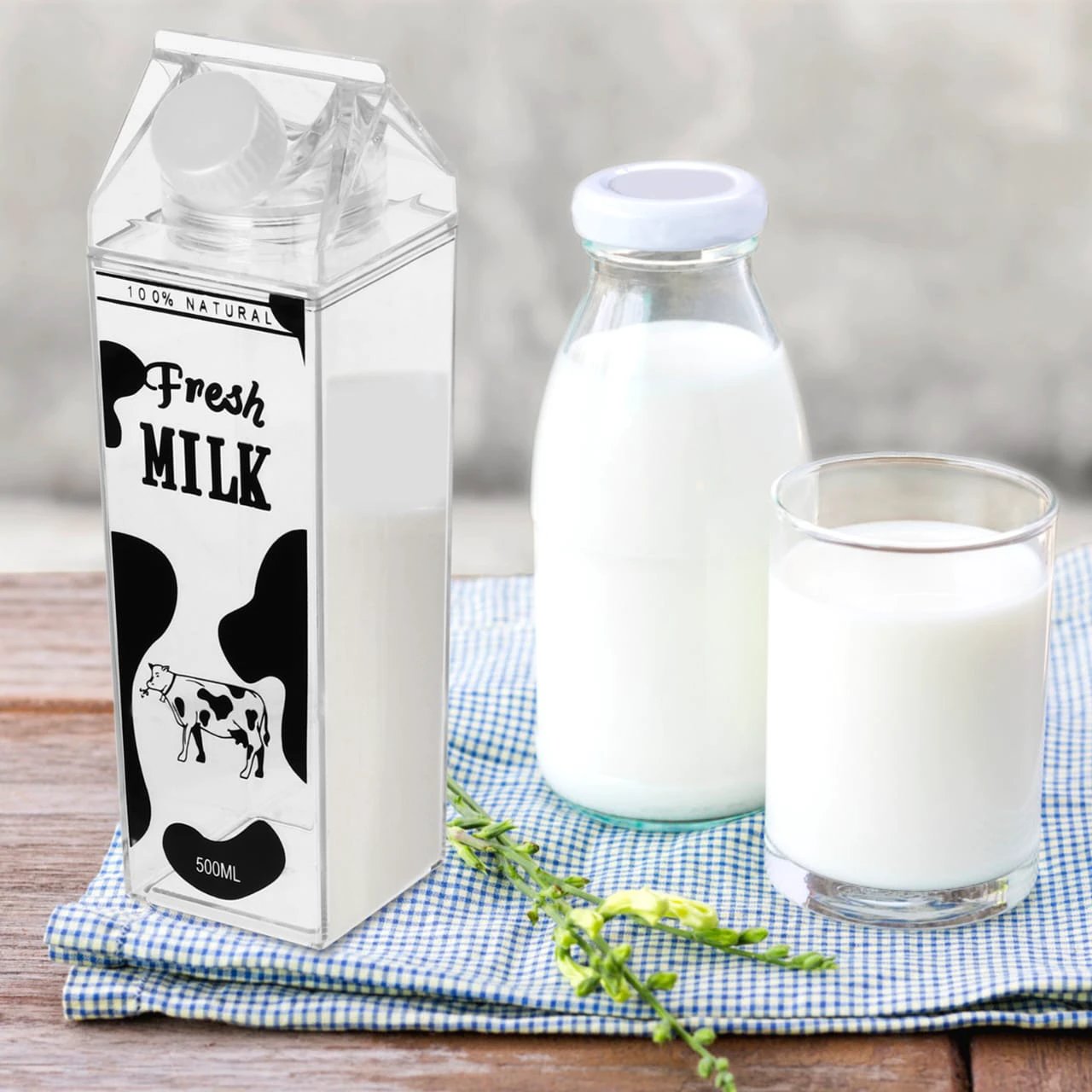Acrylic Fresh Milk Bottle 1000ml Printed Multipurpose Storage Container Milk bottle Food Storage Containers