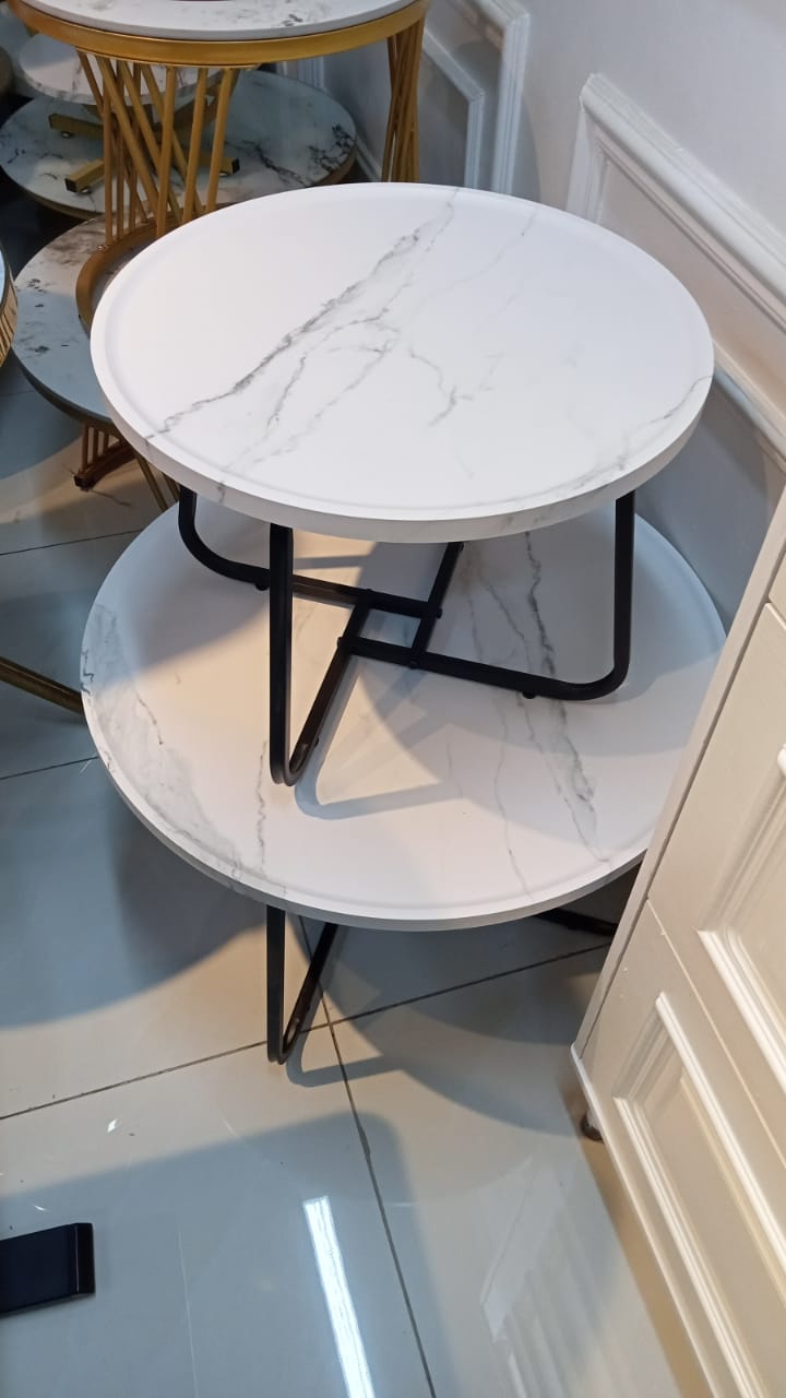 PALERMO Living Room Modern Nesting Tables with Marble Effect Top
