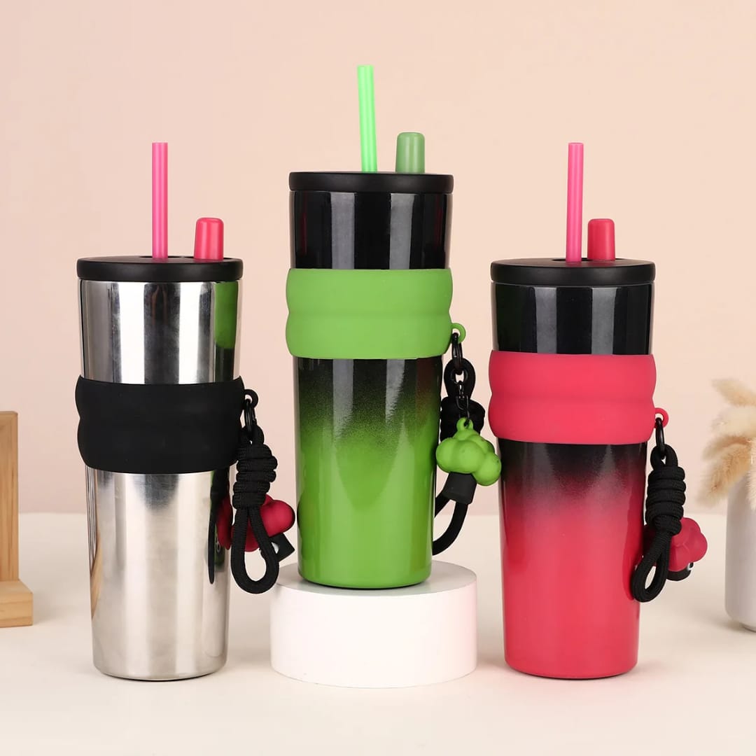Stainless Steel Coffee Mug with Straw – Leak-Proof Textured Frosted Finish 710ml- Furaha Finds Kenya