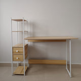 Minimalist Study Desk with Bookshelf Drawers White Metal Frame 120x110x40cm Office Furniture Desks