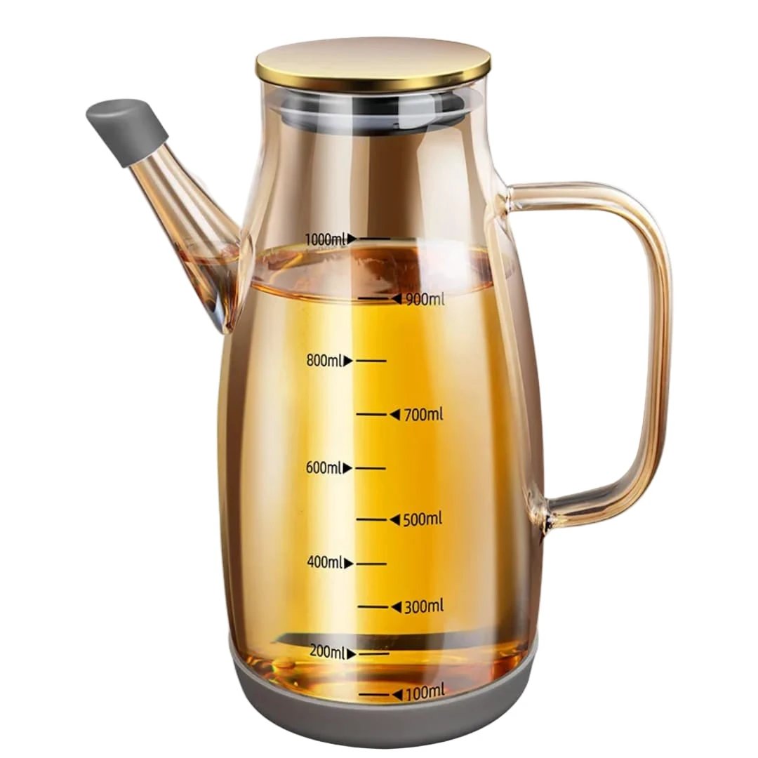 High Borosilicate Glass Oil Bottle with Silicone Base – 1000ml Kitchen & Dining
