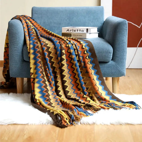 Bohemian Knitted Throw Blanket With Tassel Cold essentials Throw Blankets