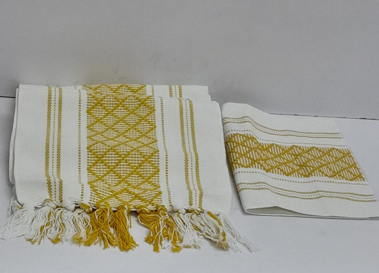 Black and White Geometric Woven Table Runner with Tassels