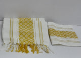 Black and White Geometric Woven Table Runner with Tassels