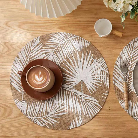 6pcs Round Table Placemats With Elegant Leaf Pattern Placemats