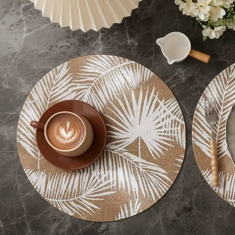 6pcs Round Table Placemats With Elegant Leaf Pattern Placemats