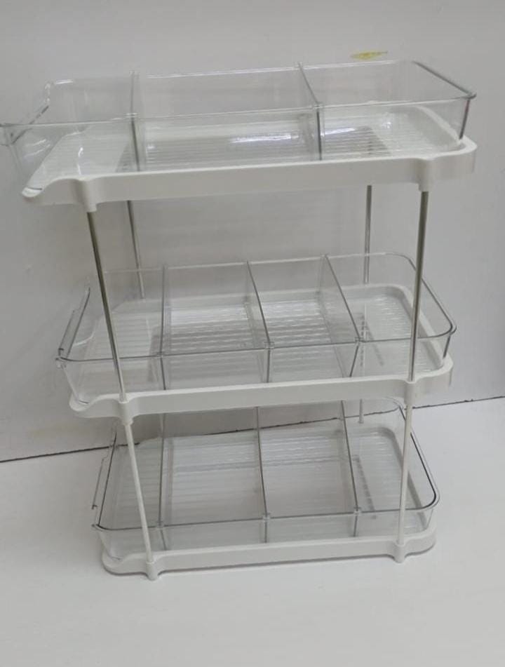 3 Layer Multifunctional Storage Rack with Clear Acrylic Trays and Metal Stand
