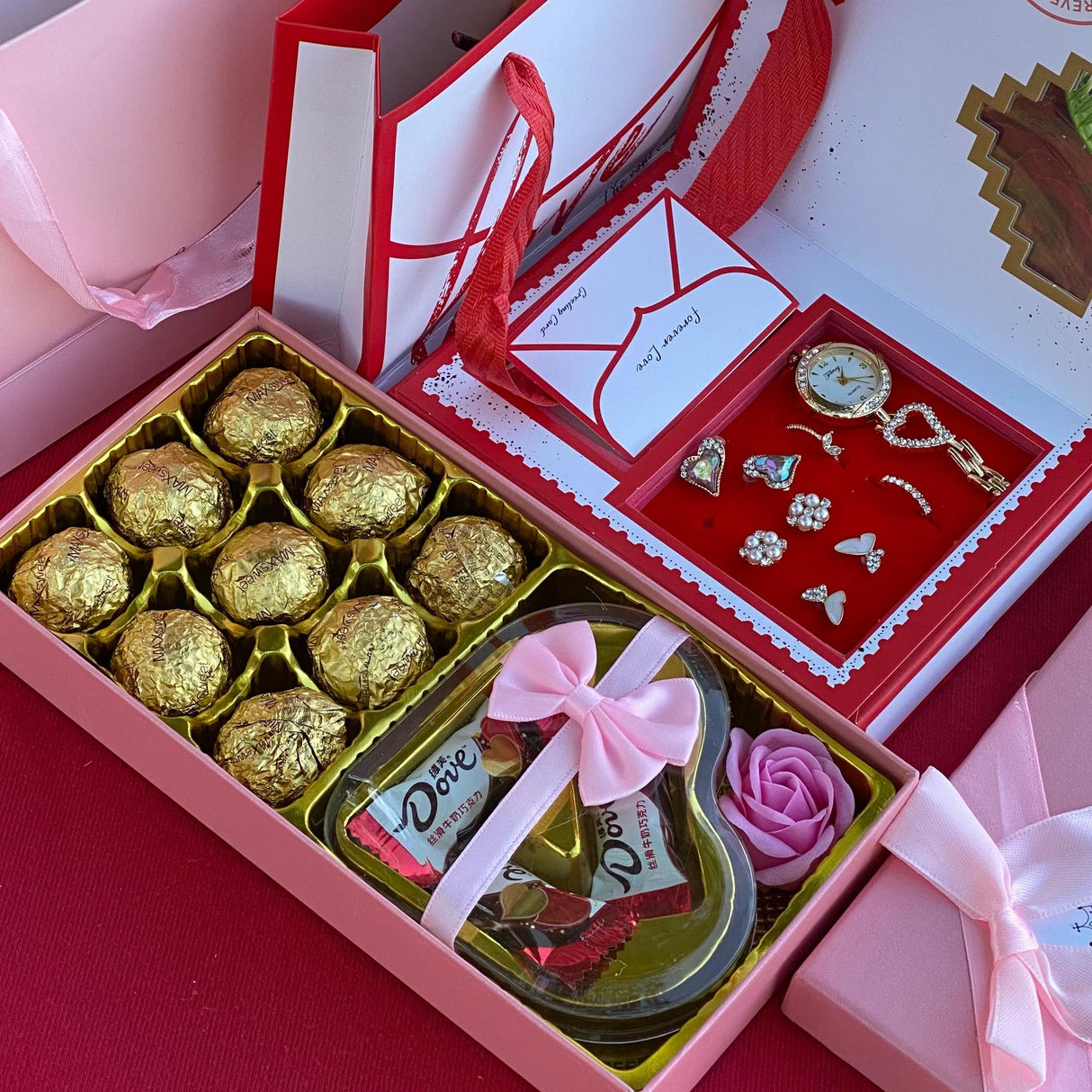 Hot Valentines Ladies Forever Love Gift Set with Watch Jewellery and Chocolates