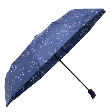 Furaha Finds compact umbrella with a blue floral pattern, featuring an automatic open/close functionality and a comfortable grip handle.