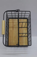 4 in 1 Cutlery Holder with Handle – Metallic with Bamboo Base