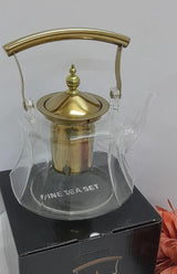 Heat Resistant Glass Teapot with Strainer Infuser and Gold Handle 1.2 Litres