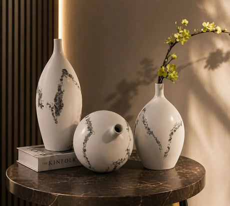 Small Neck Glossy Wave Vase Set Decor Vases