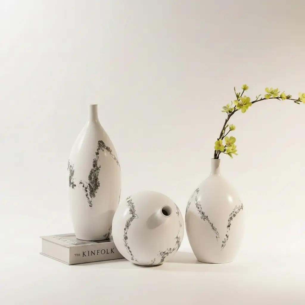 Small Neck Glossy Wave Vase Set Decor Vases