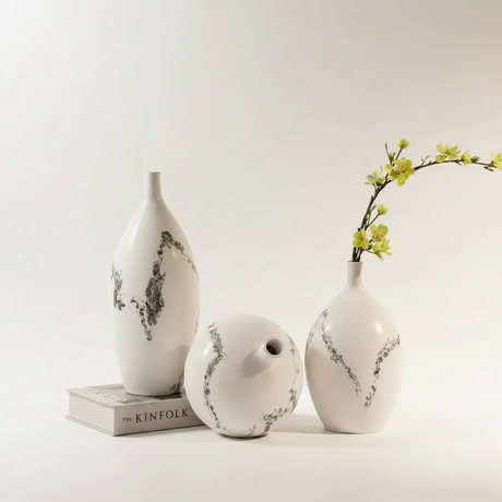 Small Neck Glossy Wave Vase Set Decor Vases