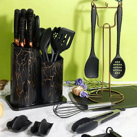 25pcs Silicone Spoon Set Kitchen & Dining Slotted Spoons