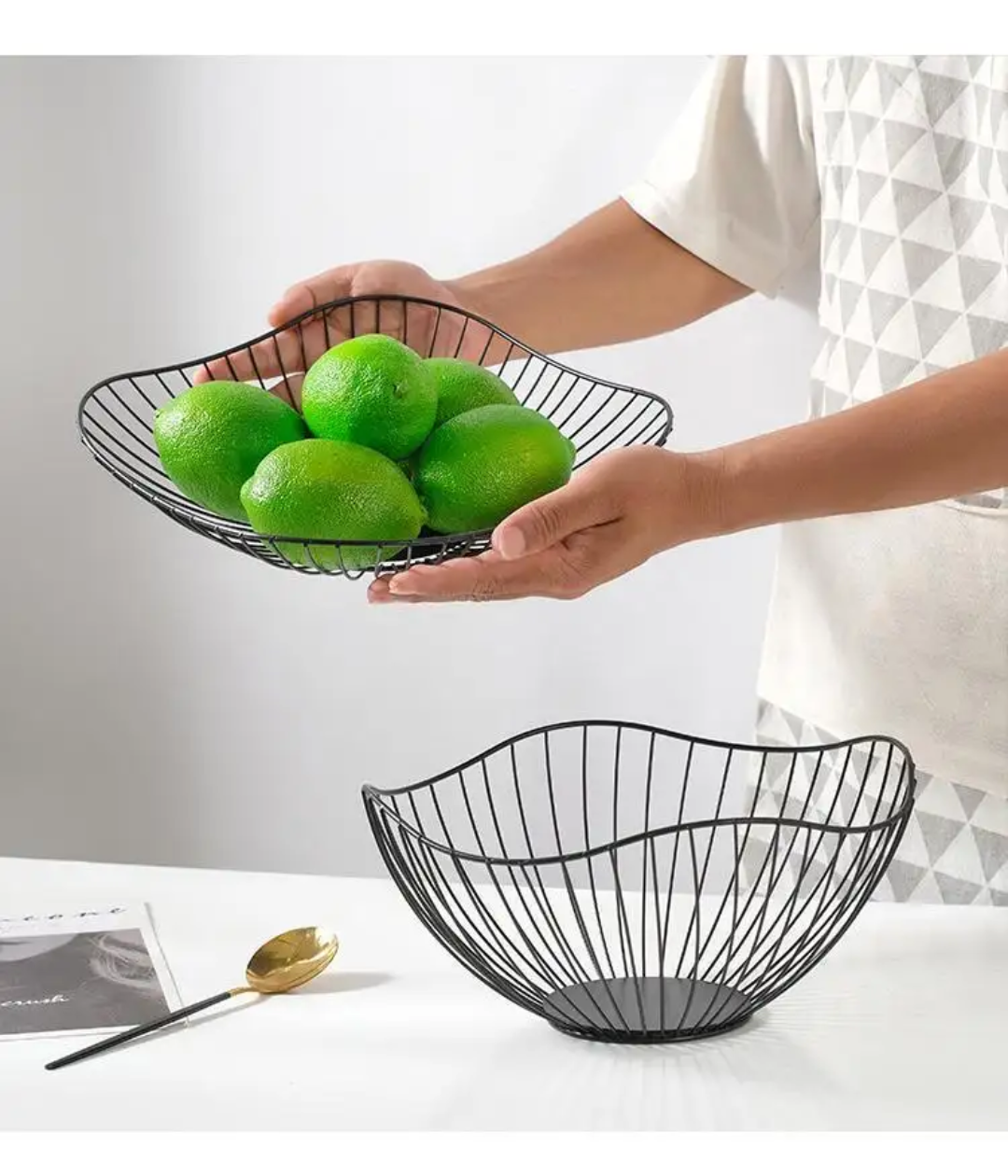 Fruit Mesh Basket with Elegant Metal Finish Durable Wire Design in Golden or Black Perfect for Kitchen Counters & Dining Tables
