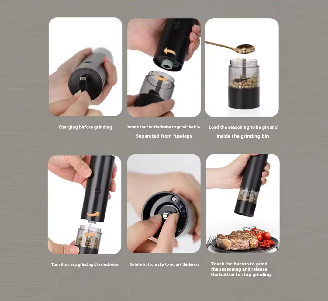 Rechargeable Electric Pepper Grinder Adjustable Ceramic Mill with USB Charging- Furaha Finds Kenya