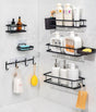 8pc Bathroom Organizer Set Matte Black Wall Mounted Storage with Hooks & Holders