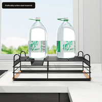 Dish Rack - Single Tier Metal Wire with Draining Tray Cutlery Holder and Wood Handle Bar Black Kitchen & Dining Dish Racks
