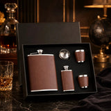 Leather Wrapped Whiskey Flask Gift Set For Hosts Two Flasks Gift set Decanters