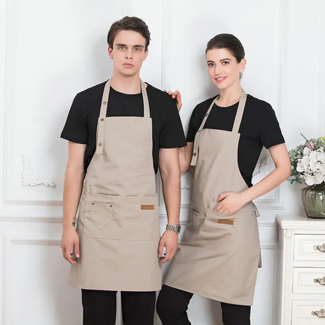 Unisex Apron with Pockets Adjustable Neck Strap, Durable Polyester for Kitchen, Cafe & Salon Use.- Furaha Finds Kenya