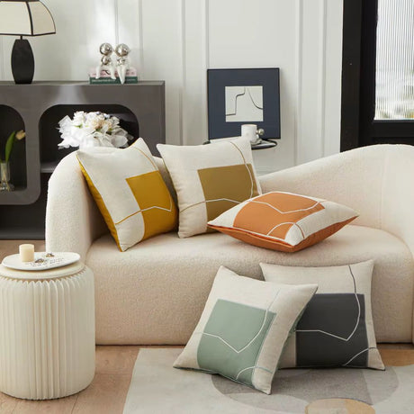 5pcs Geometric Embroidery Pillow Case 45x45cm Cushion Cover for Sofa & Living Room Decor.
