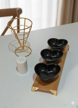 Chips and Dip Luxury Serving Set with Ceramic Bowls and Bamboo Tray
