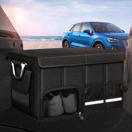 Car Trunk Foldable Storage Box Large Capacity Multi Tool & Cargo Organizer (60cm x 35cm x 30cm) Black Travel Accessories Vehicle Organizers