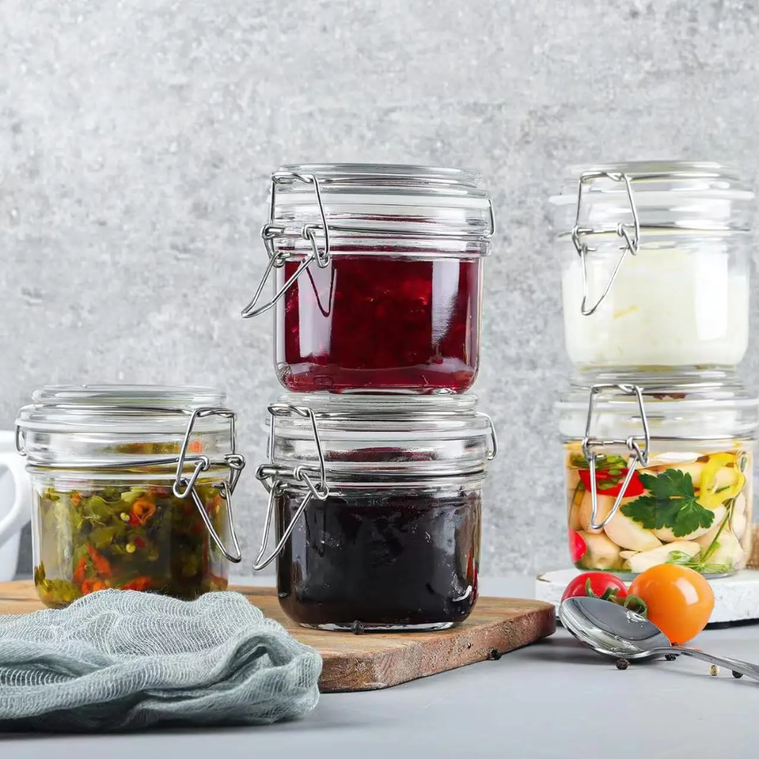 Bon Appetit Stylish Clip Style Glass Storage Jars | Leak Proof Borosilicate Glass | 0.25L to 1.5L Capacities