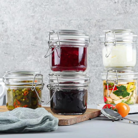 Bon Appetit Stylish Clip Style Glass Storage Jars | Leak Proof Borosilicate Glass | 0.25L to 1.5L Capacities