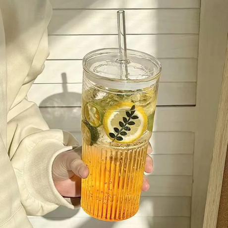 650ml Glass Tumbler with Straw Spill-Proof, Built-In Sealing Ring, for Hot & Cold Drinks.- Furaha Finds Kenya